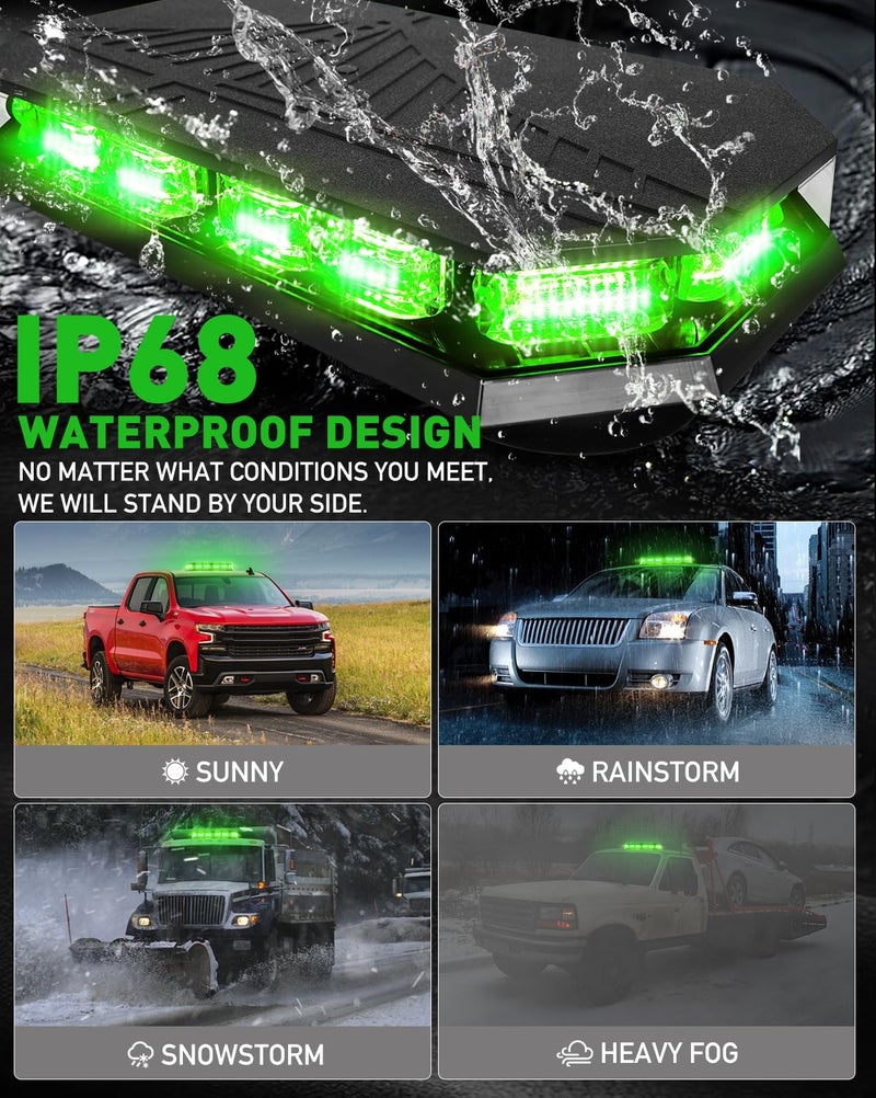 HLauto 406D Rooftop Emergency Strobe Lights Bar, 102 LED Green Mini Beacon Safety Flashing Warning Traffic Lights Bar w/Magnetic Base for 12-24V Trucks, Construction Vehicles, Snowplow, Cars - Image 5